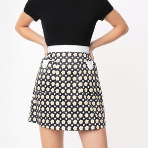 Smak Parlour Black Daisy Print Mod Skirt